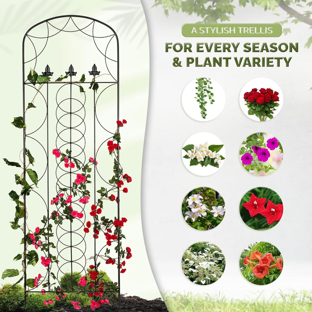 Idzo 71 in. Decorative Metal Trellis for Climbing Plants Outdoor, Heavy-Duty Steel Garden Trellis