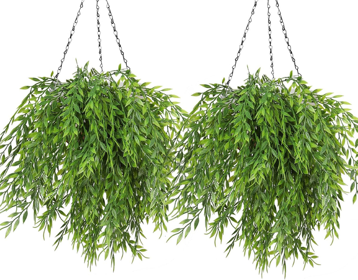 RECUTMS Artificial Weeping Willow 6Pcs,Plastic Leaves Twig Plants Greenery Fake Hanging Ivy Garland