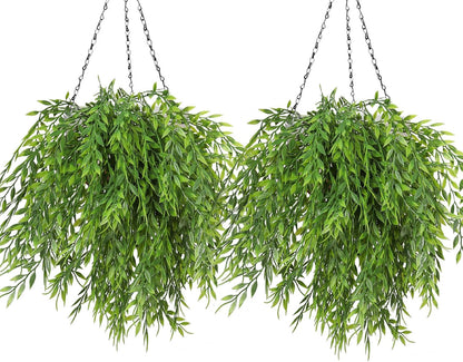 RECUTMS Artificial Weeping Willow 6Pcs,Plastic Leaves Twig Plants Greenery Fake Hanging Ivy Garland