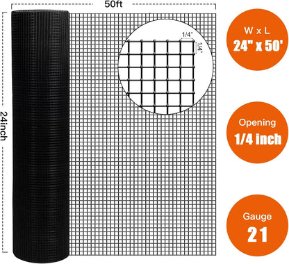 24" x 50' 1/4inch PVC Hardware Cloth Vinyl Coated Chicken Wire Fence Galvanized Welded Mesh Roll