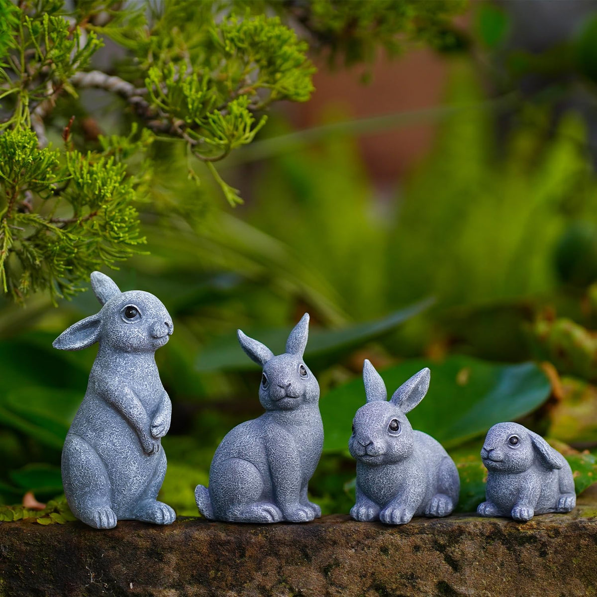 Nacome Bunny Statues for Fairy Garden Easter Decor: Outdoor Set of 4 Rabbit Table Sculptures for