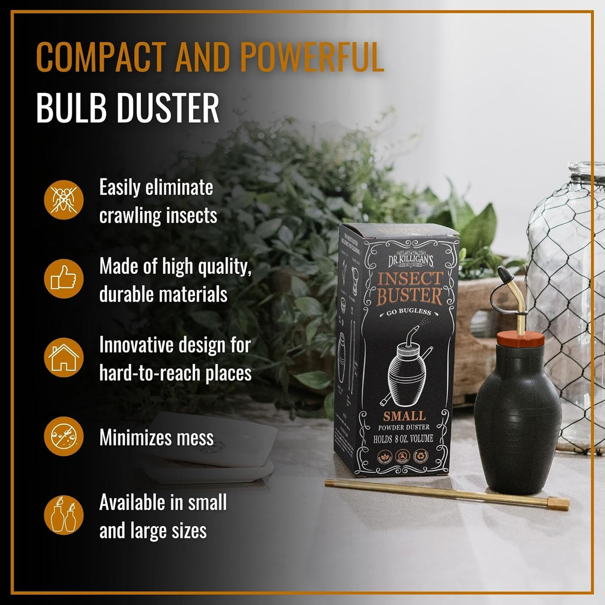 Dr. Killigan's The Insect Buster - Bulb Duster for Diatomaceous Earth and Other Powders - Effective