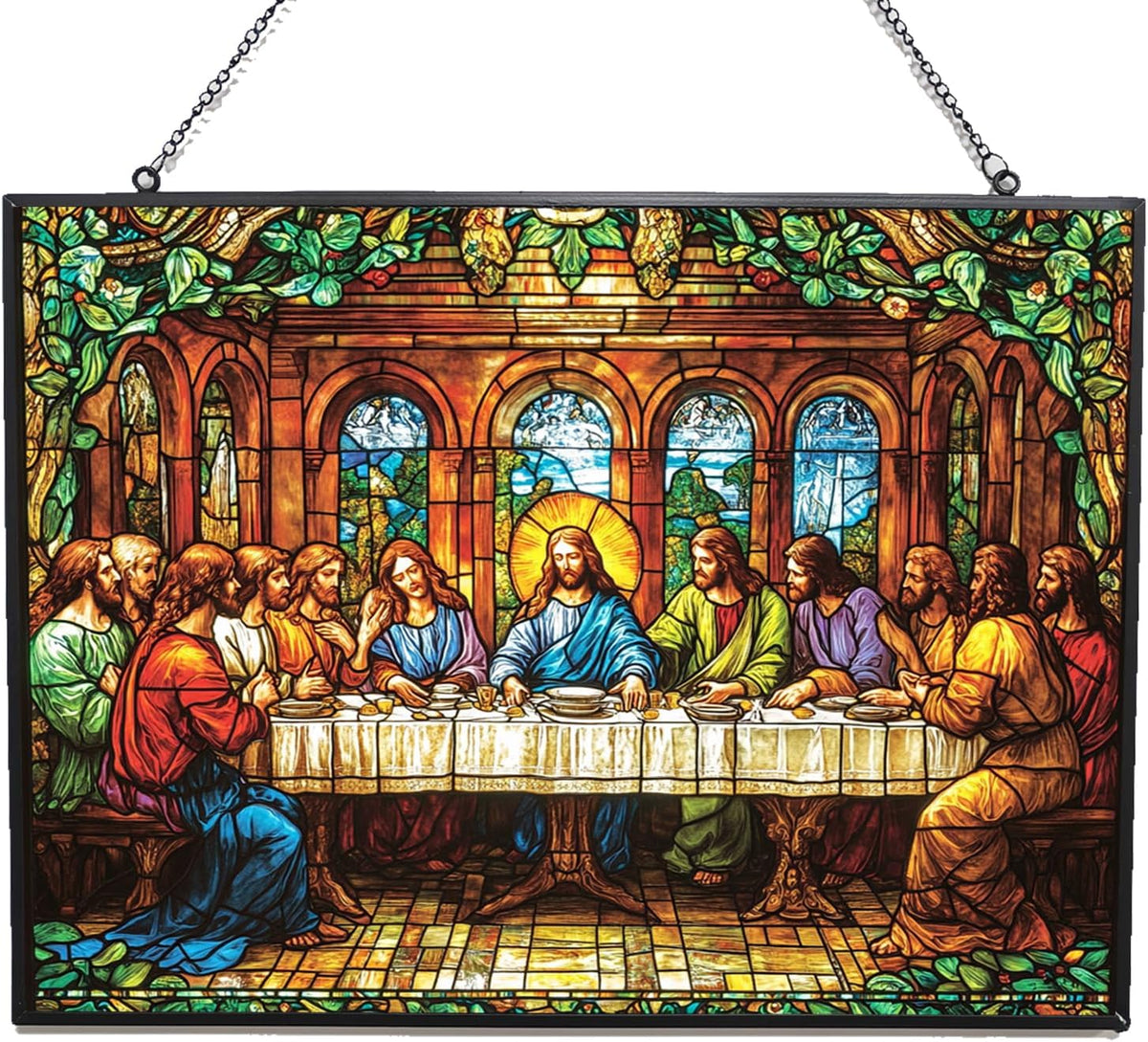 Customized Rectangle Art Nouveau Last Supper Stained Glass Suncatcher Stained Glass Window Hanging