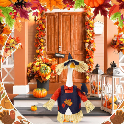 3 Pcs Thanksgiving Scarecrow Porch Goose Outfits for 23 Inch Lawn Statue Goose Design with Hat