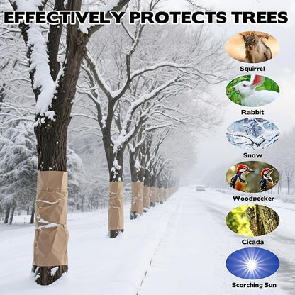 328 Ft Paper Tree Wrap for Damaged Bark, 3.15" Weather Resistant Tree Trunk Protectors Wraps to