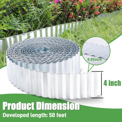 Metal Corrugated Garden Edging, 4" x 50Ft Garden Edging Border for Garden and Flower Bed, Landscape