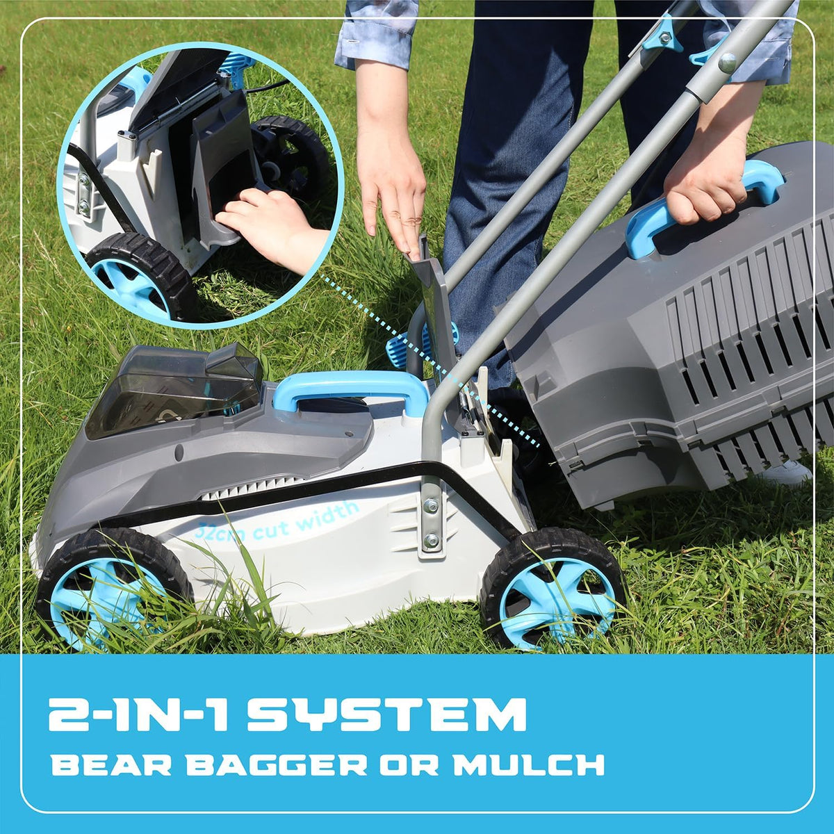 RB 40V 13-Inch Brushless Cordless Lawn Mower with 4.0Ah Lithium Battery & Fast Charger, 2-in-1