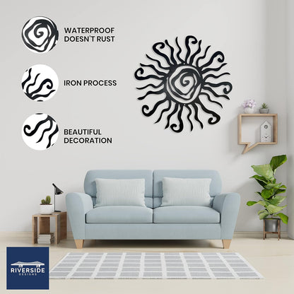 Riverside Designs Wacky Sun Metal Wall Art Indoor/Outdoor Decor - 24" Black Rust Proof Wall