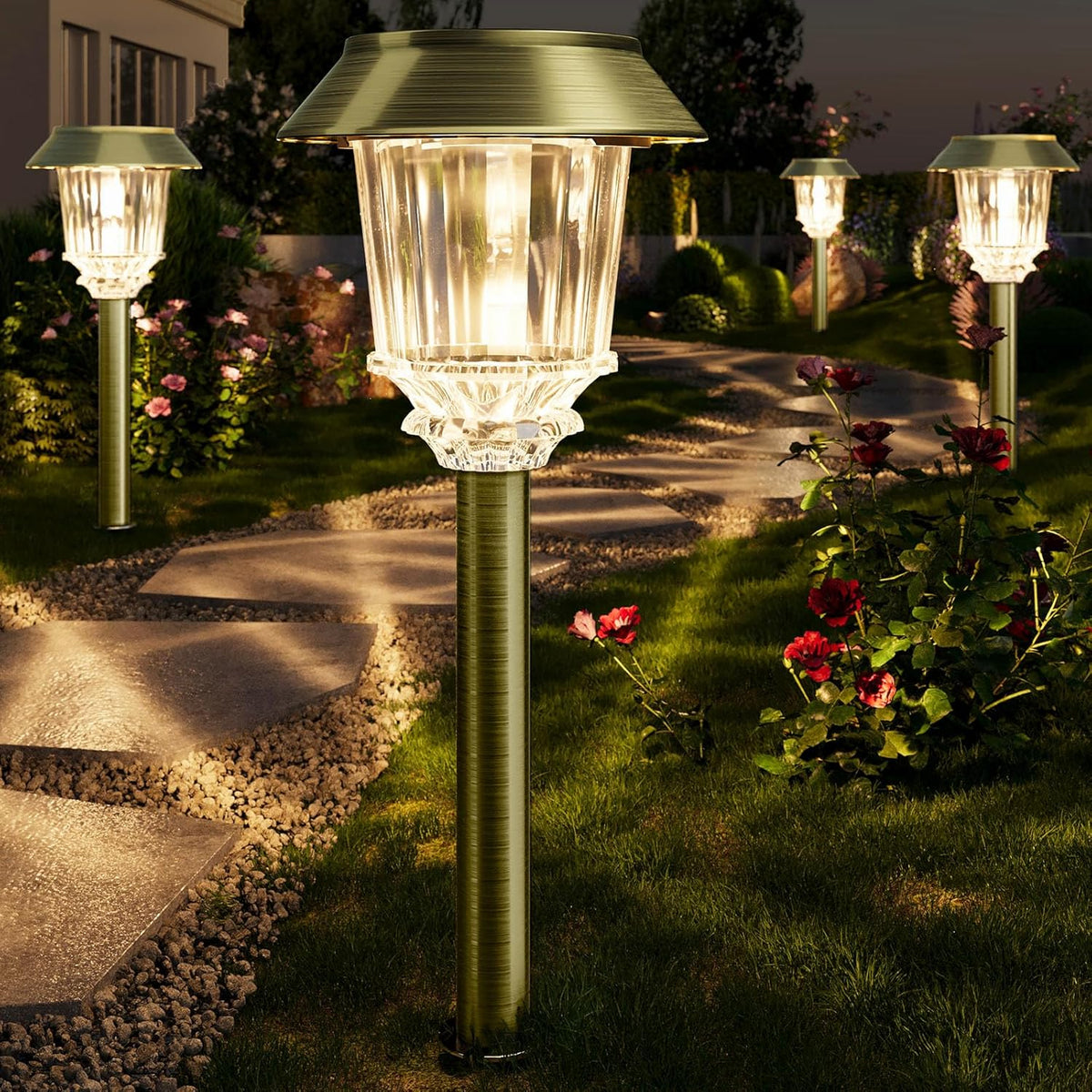 XMCOSY+ Solar Pathway Lights Waterproof - 6 Pack Solar Lights Outdoor, 10-40 LM Dimmable Outdoor