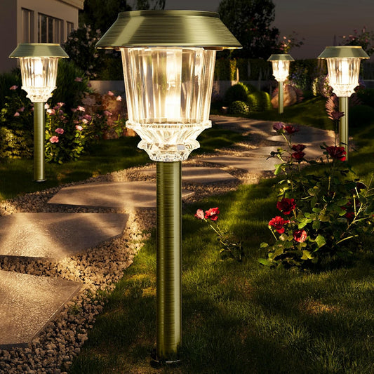 XMCOSY+ Solar Pathway Lights Outdoor - 4 Pack Auto On/Off 10-40 LM Dimmable Waterproof Outdoor