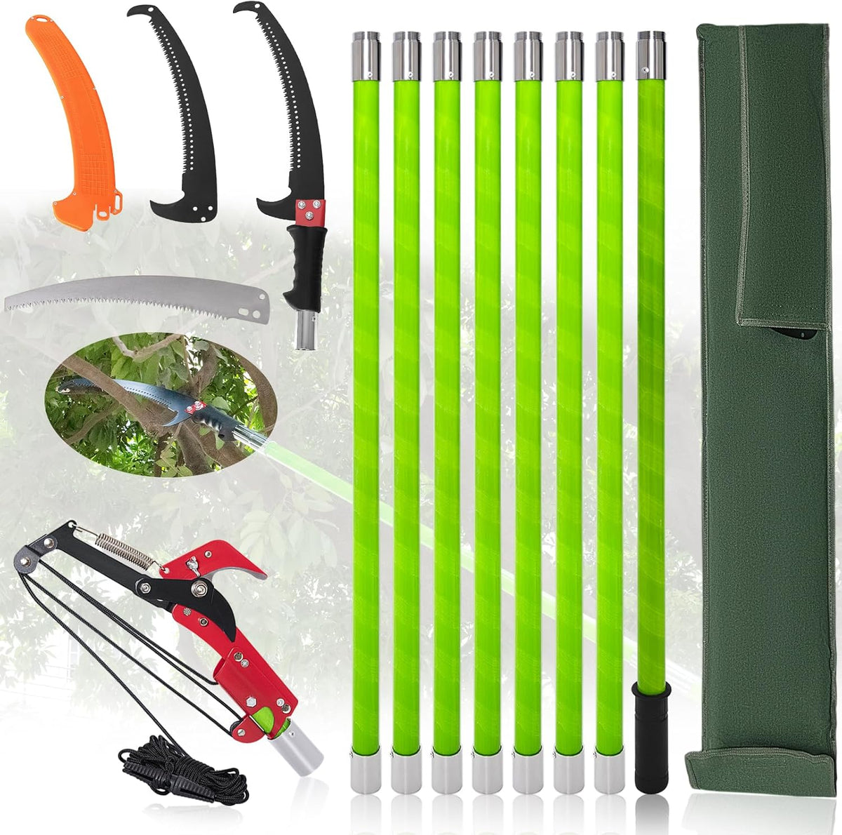 Tree Pruner Pole Saw for Trimming, 7.3-27ft Manual Extendable Tree Trimmer, Ideal for Palms and