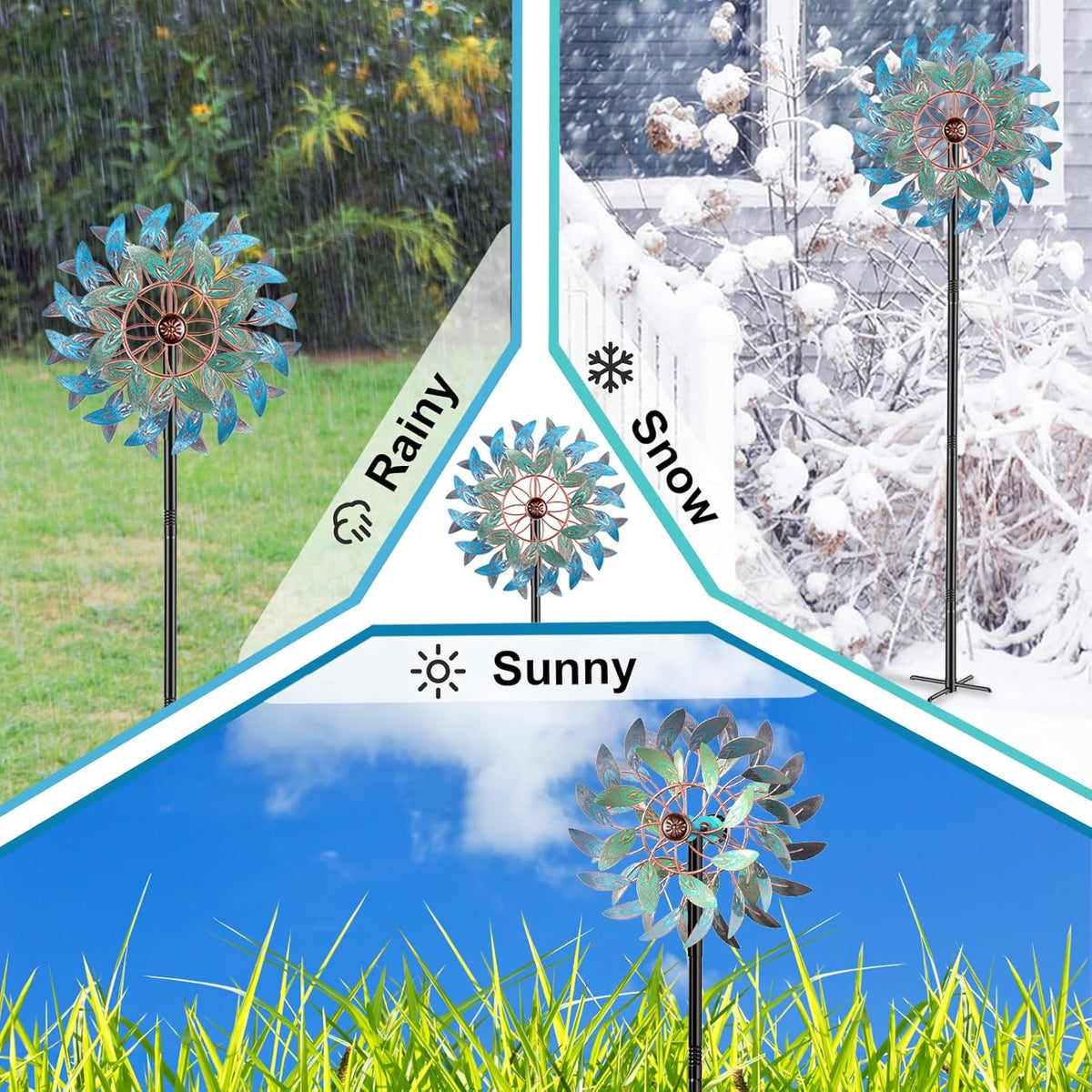 66 Inch Metal Outdoor Wind Spinner, 2-Way Wind Sculpture Spinner with Metal Stake, Waterproof 360