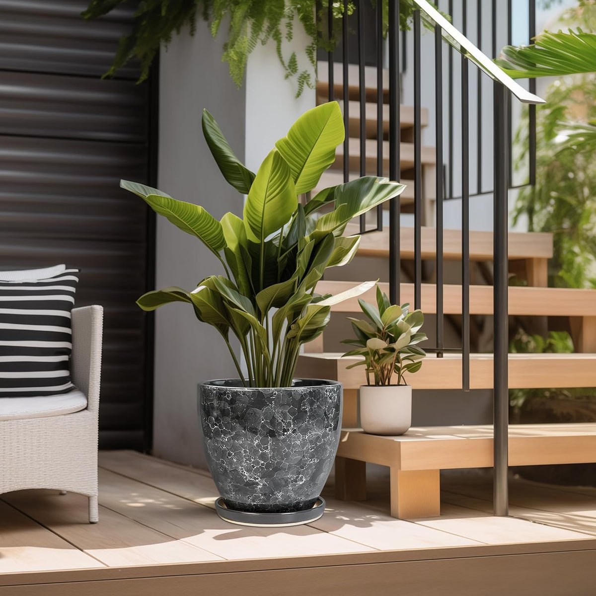Ceramic Pots for Plants - 10 Inch Planter for Indoor Outdoor, Decorative Round Flower Pot with