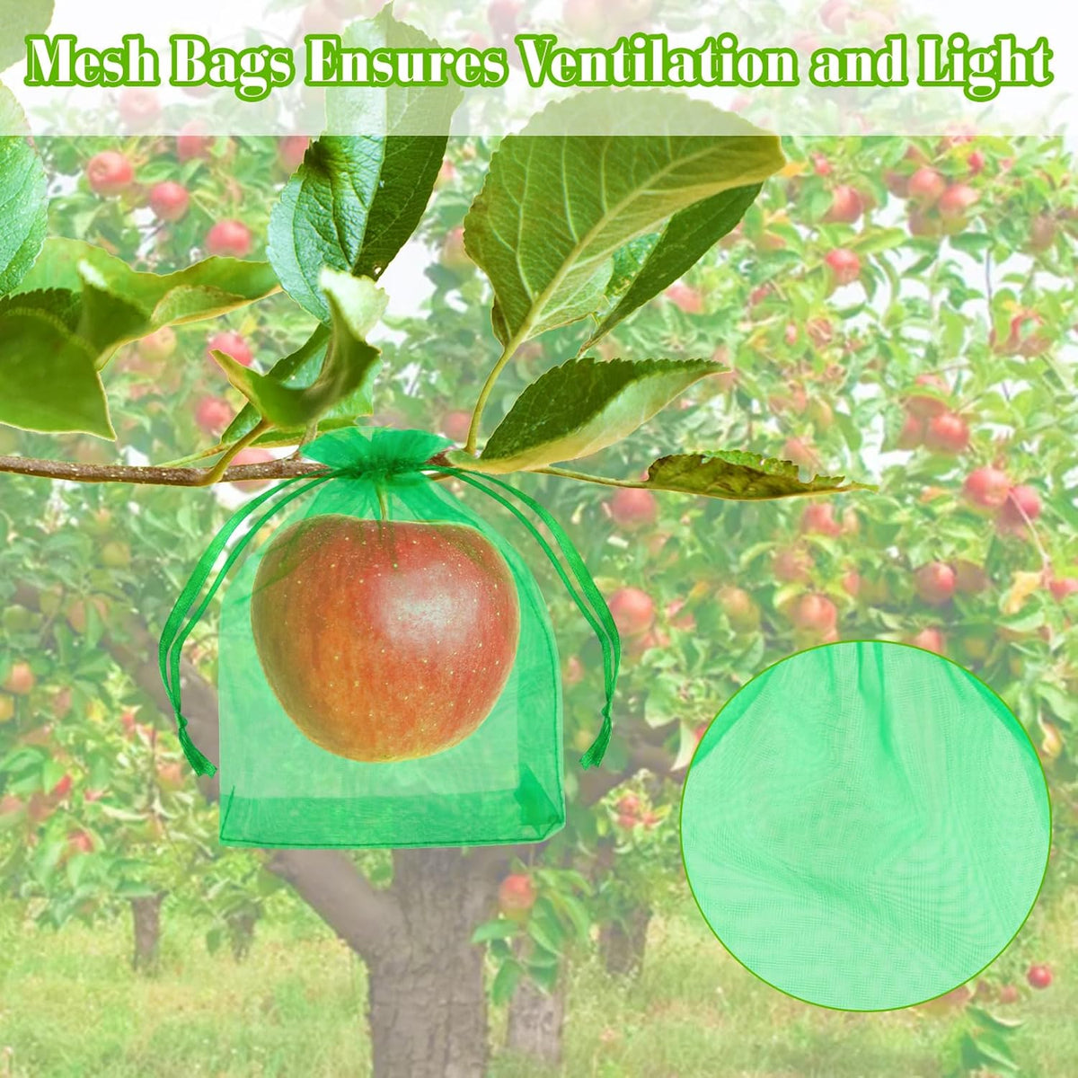 Morcheiong 60Pcs Protection Bags 8" x 12", Reusable Netting for Fruit Trees, Garden Mesh With