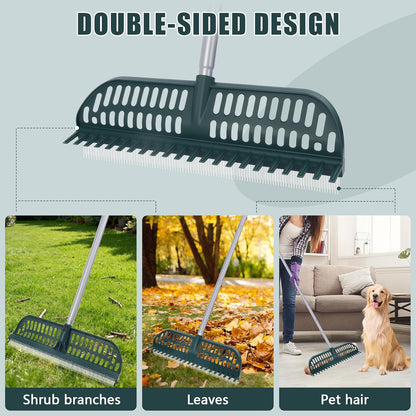 Artificial Turf Rake with 18in Double-Sided Heads, 32-61 Inch Turf Brush Grass Rake for Artificial
