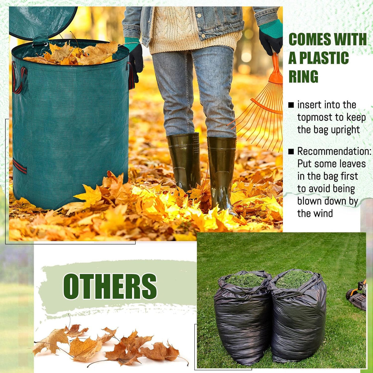 10 Pcs 106 Gallons Yard Waste Bags with Lid and 4 Pairs Gardening Coated Gloves Leaf Bags (h30" x