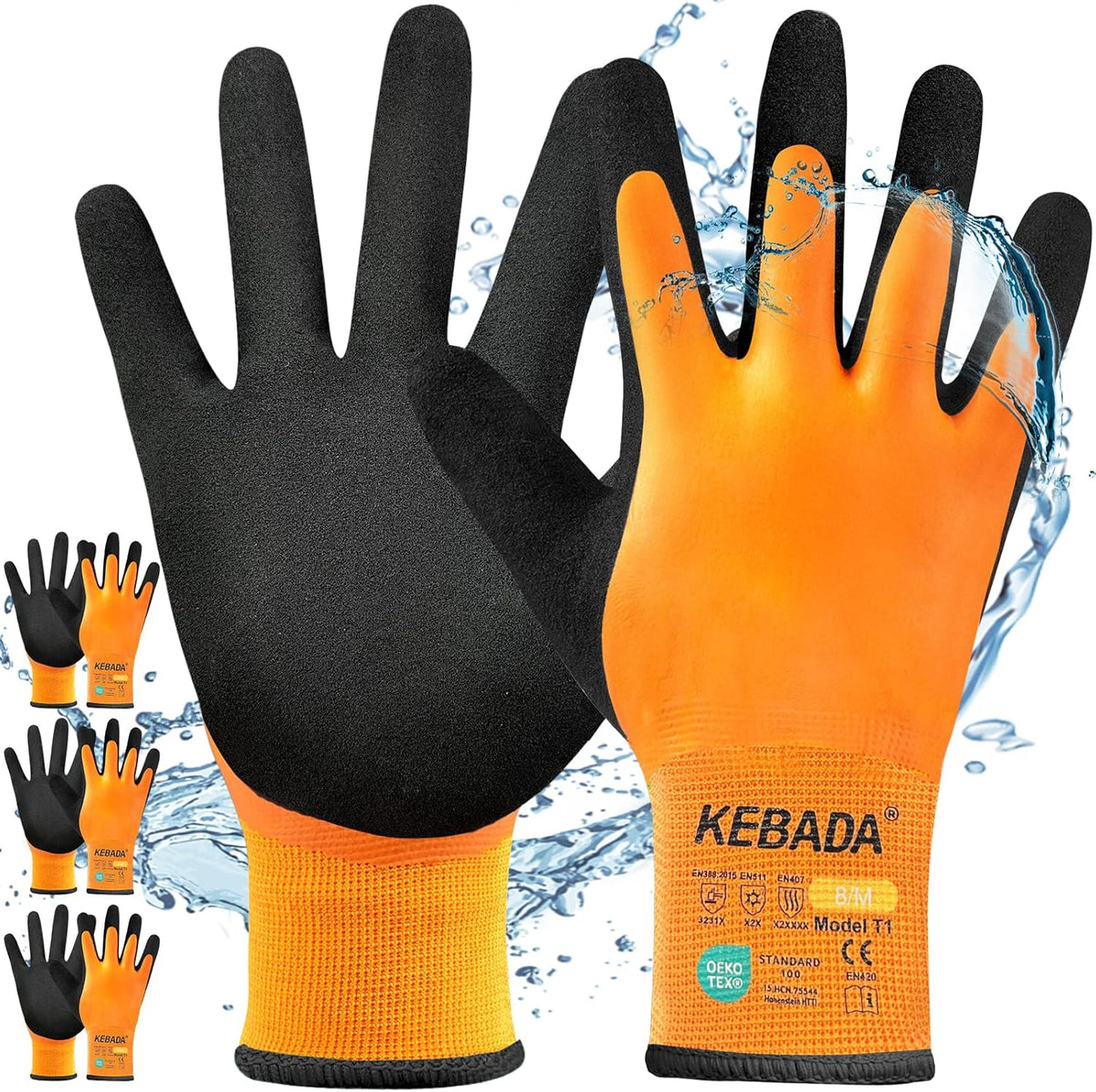 Kebada T1 3 Pairs Waterproof Winter Work Gloves for Men and Women, Warm Work Gloves for Cold