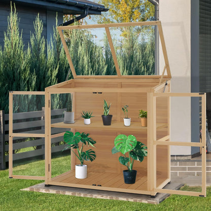 Macrout Wooden Cold Frame Greenhouse Cabinet Kit with Adjustable Shelf and Lockable Door, Fully