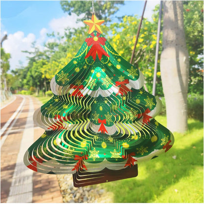 Christmas 3D Wind Spinners Ornament, 12in Large Stainless Steel Outdoor Christma Tree for Winter