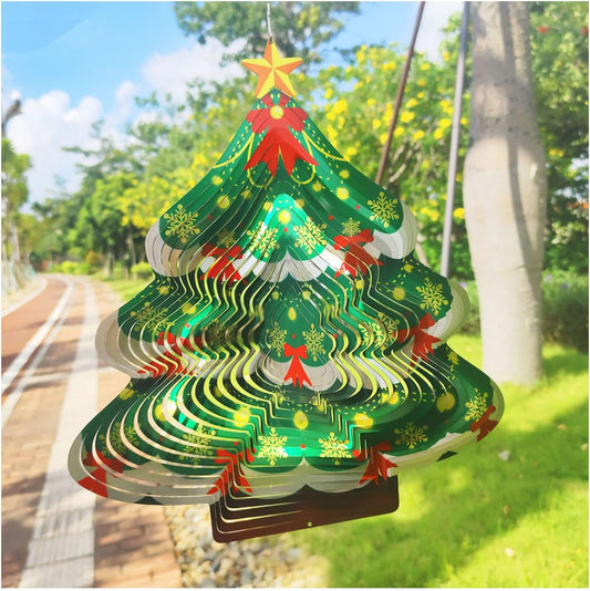 Christmas 3D Wind Spinners Ornament, 12in Large Stainless Steel Outdoor Christma Tree for Winter