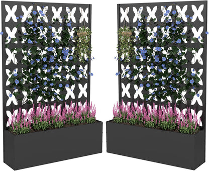 2PCS Metal Planter Box with Trellis,70.9"x47.2"x15.7" Raised Garden Bed with Drainage Holes