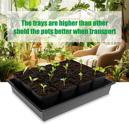 3.5 inch (9CM) Square Nursery Pots 60pcs, Sturdy Seedlings Trays 5 Pcs, Seeds Starter Germination