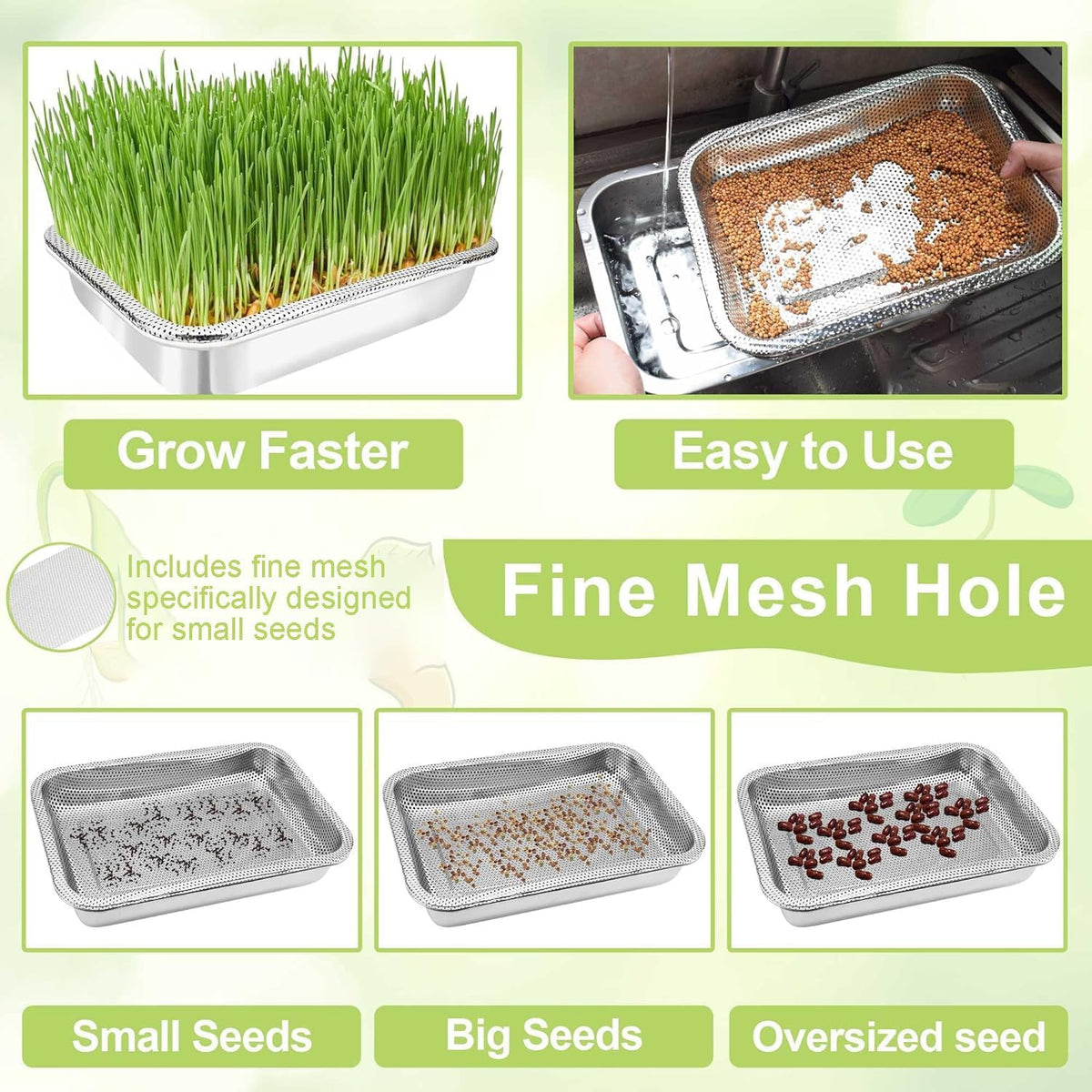 Stainless Steel Sprouts Growing Kit 2-Tier 12.4 inch Trays, Microgreens Growing Kit, Seed Sprouting