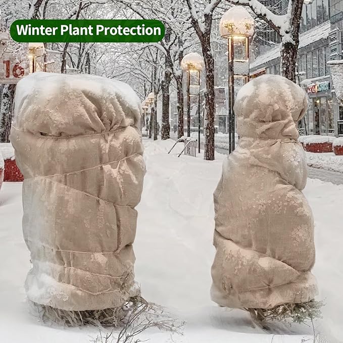 Agfabric Natural Burlap Fabric Roll,60 inch X 50 Feet Tree Wraps for Winter,Burlap Plant Covers for