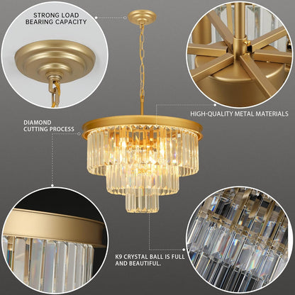 Crystal Chandeliers for Dining Room Lights Fixtures, 9 Lights Gold Modern Chandeliers for Bedroom