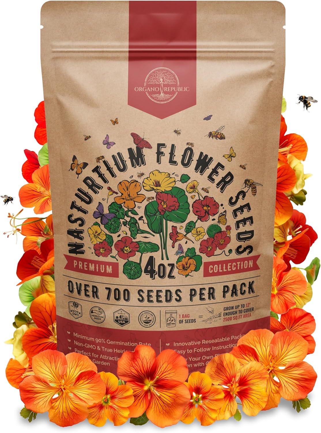 Nasturtium Seeds Pack 4 oz - Over 700 Non-GMO Heirloom Nasturtium Seeds for Planting, Edible