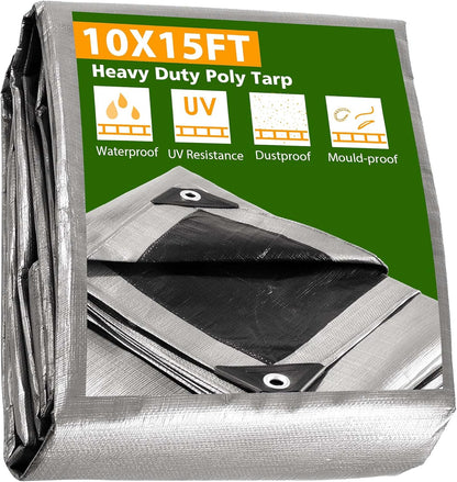 Yescom 10x15ft Heavy Duty Reinforced Poly Tarp 10-mil Waterproof Tarpaulin Ground Sheet Camping