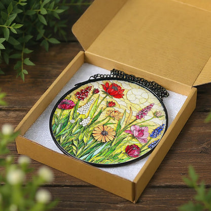 Stained Glass Window Hanging, 8 Inch Wildflower Stained Glass Suncatcher, Colorful Floral Window