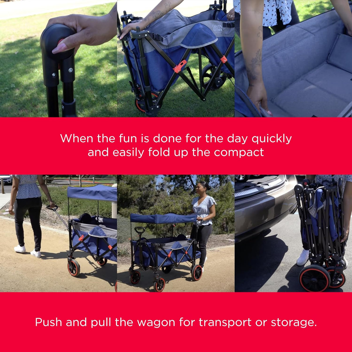 Creative Outdoor Push Pull All-Terrain Collapsible Folding Stroller Wagon for Kids, 150lbs Weight