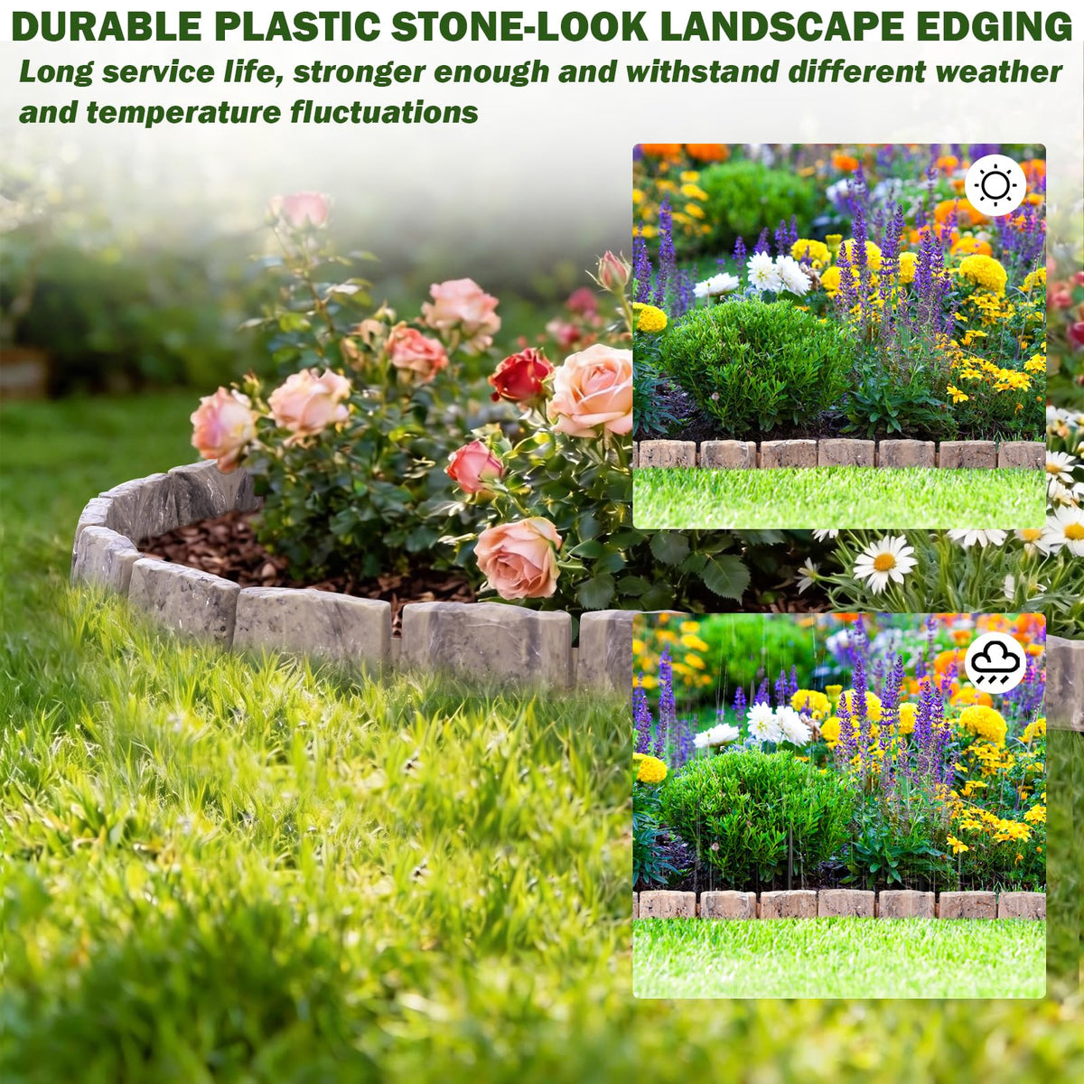 Landscape Edging Garden Edging Border Faux Stone Edging,17FT x 2.75 in Tall