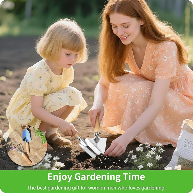 Garden Tool Set, 2 Pieces Stainless Steel Heavy Duty Garden Tools, Gardening Kit with Wooden Handle