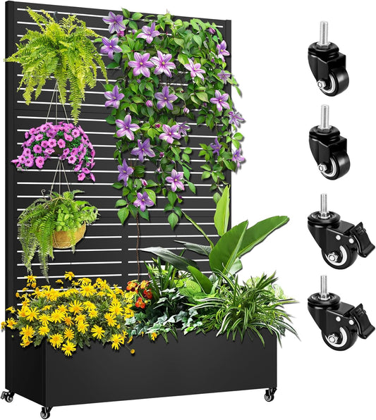 Metal Planter Box with Trellis, 72"x47"x16" Metal Raised Garden Bed with Trellis, Trellis Planter