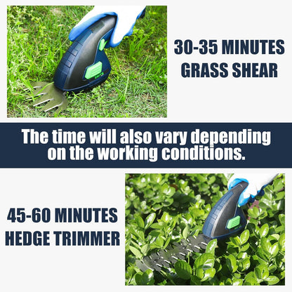 ZEITE 7.2V Grass Shear & Shrubbery Trimmer, 2-in-1 Cordless Grass Cutter and Mini Hedge Trimmer