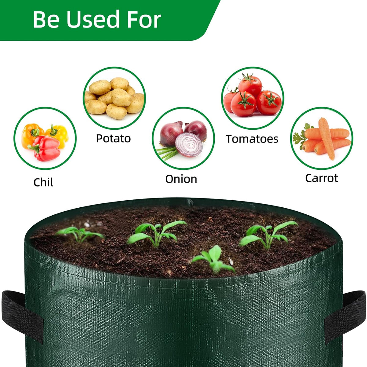 10 Gallon 8-Pack Grow Bags, Durable PE Fabric Pots with Flap and Handles, Green Planter Bags for