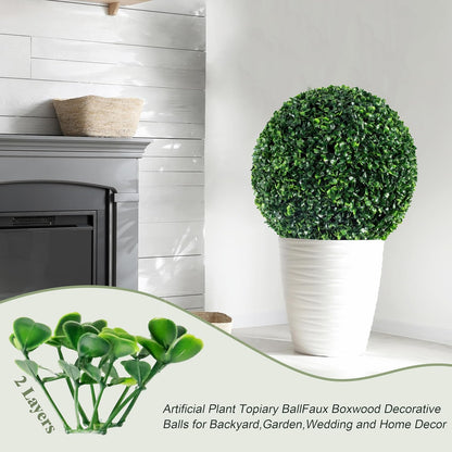 Ogrmar 2 PCS 13.7 inch 2 Layers Artificial Plant Topiary Ball Faux Boxwood Decorative Balls for