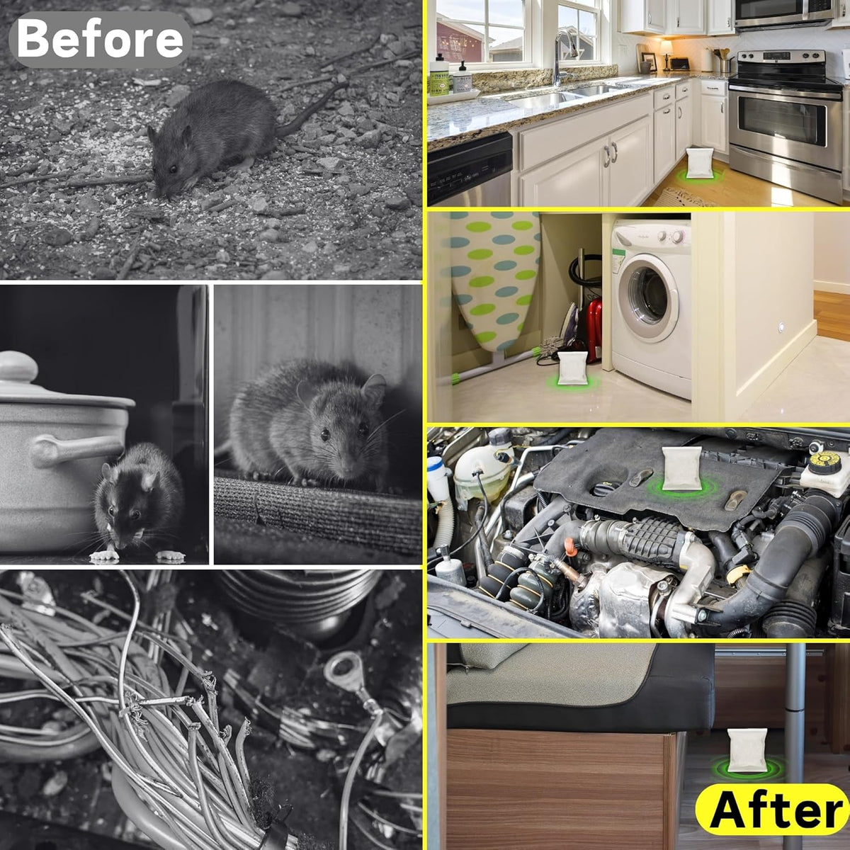 Mouse Repellent Pouches,Peppermint Oil Powered, Indoor Outdoor & Car Use, Natural Rodent Deterrent