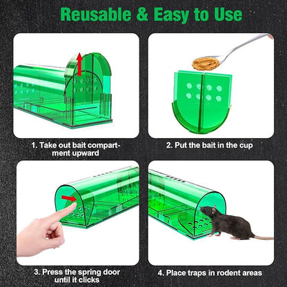 4 Pcs Humane Mouse Traps Indoor for Home, Live Mouse Trap, Reusable Mice Trap Catcher for House &