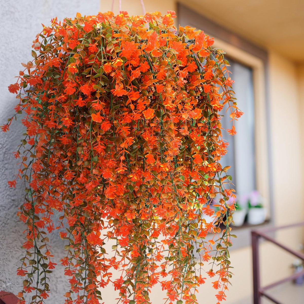 6 Pcs Artificial Fall Hanging Flowers Outdoor Silk Mum Plants Autumn Decor Faux Violet with