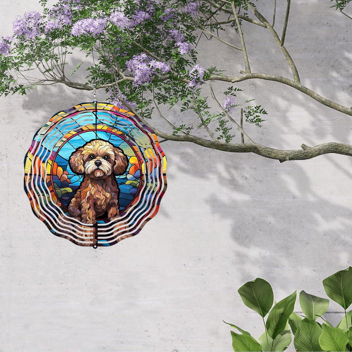 Poodle Dog Wind Spinners Outdoor Dog Memorial Gifts, 3D Metal Kinetic Hanging Garden Wind Spinner