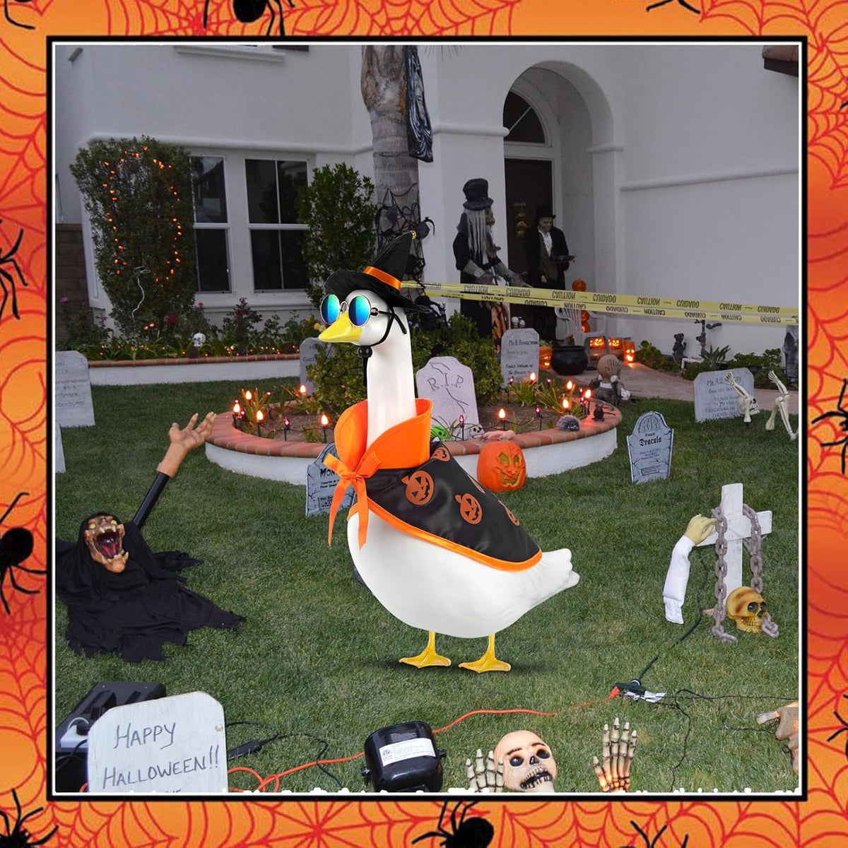 Halloween Goose Outfit and Fall Porch Goose Outfits with Hat & Sunglasses, Cement Plastic Goose
