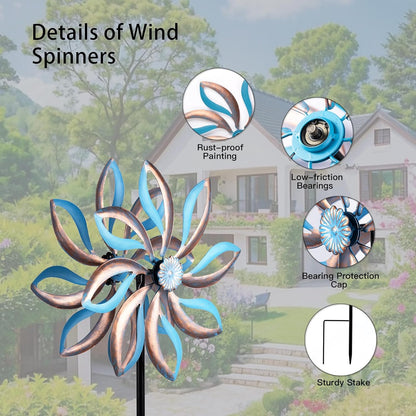 Metal Wind Spinners Outdoor,Vintage Kinetic Wind Spinner Garden Pinwheels with Metal Stake for