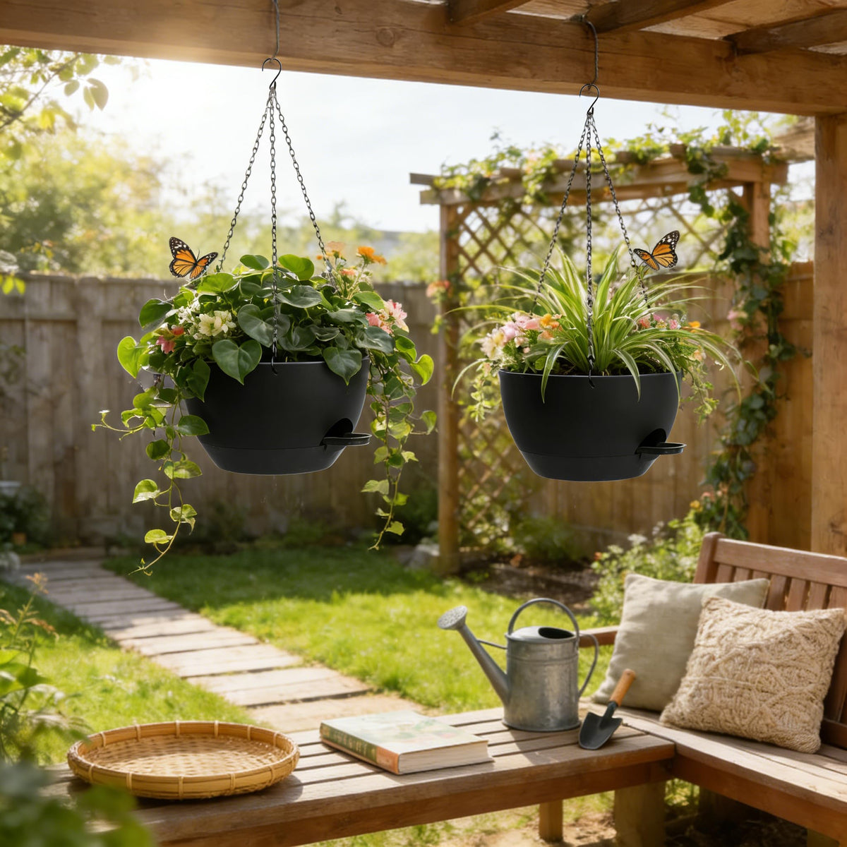 UOUZ 13 Inch 2 Pack Large Self Watering Hanging Planters for Indoor Outdoor Plants, Hanging Plant