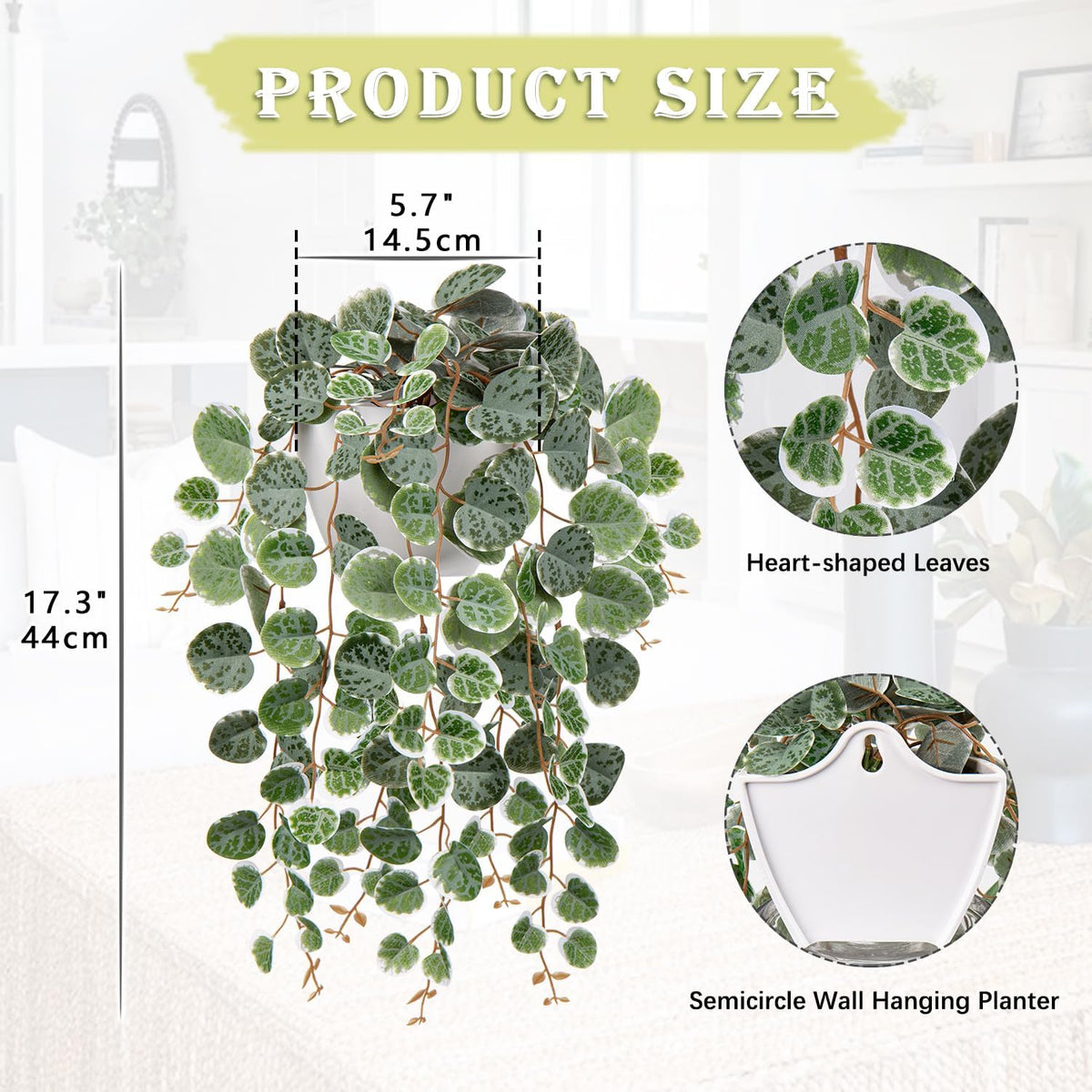 Briful Faux Hanging Plants Indoor 17'' Artificial String of Heart Plants with Semicircle Wall Mount