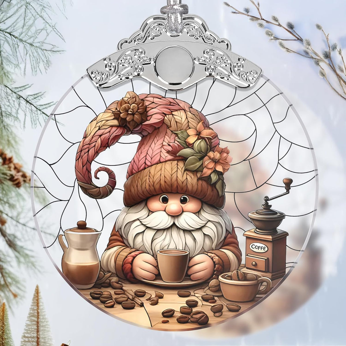 Stained Glass Suncatcher Ornament - Charming Gnome Christmas Decorations - Christmas Ornaments for