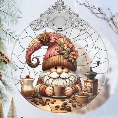Stained Glass Suncatcher Ornament - Charming Gnome Christmas Decorations - Christmas Ornaments for