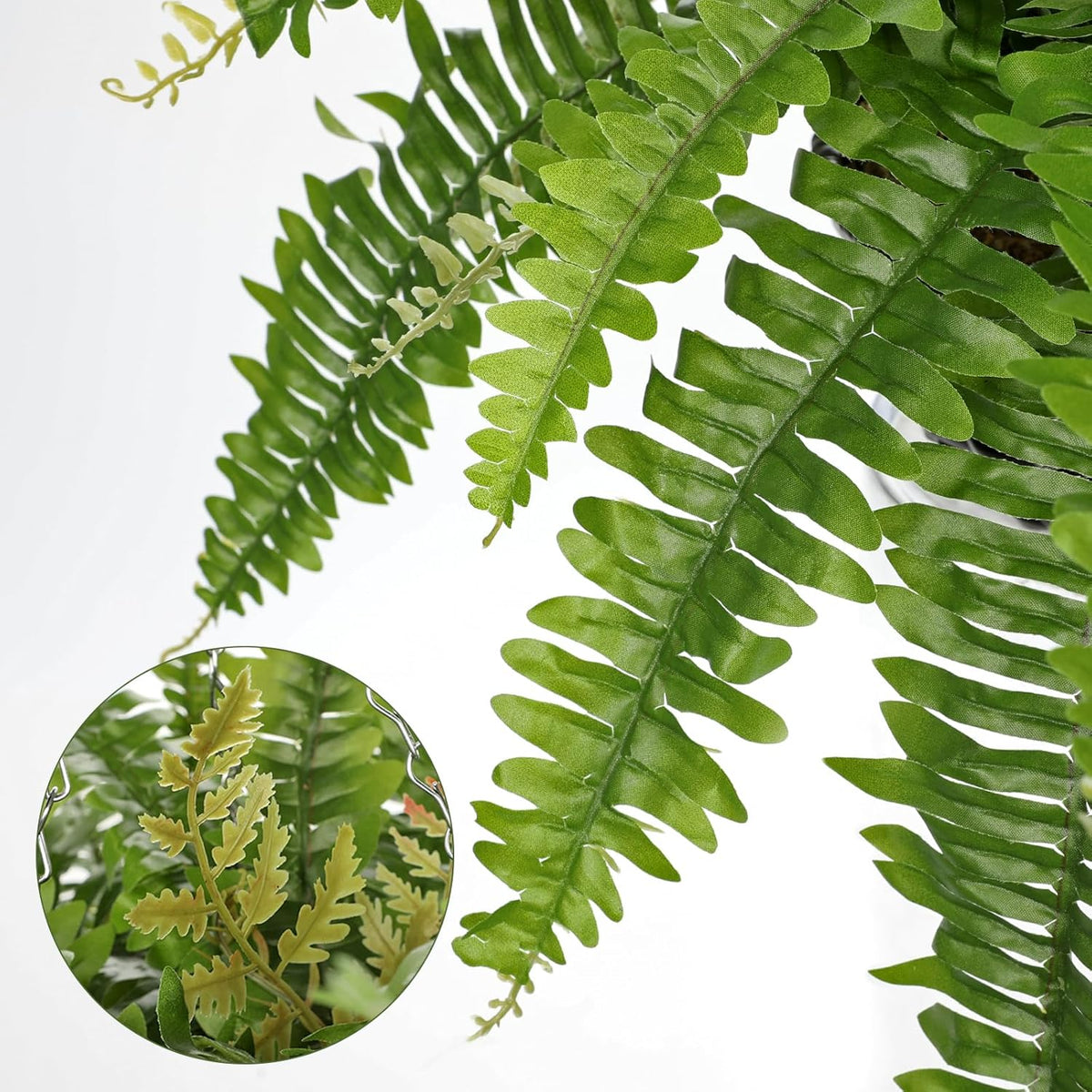 Hollyone Artificial Fern Hanging Basket Plant 25" Boston Ferns 31 Leaves Greenery Plants with
